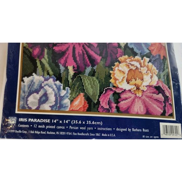 Vintage Bucilla Needlepoint Kit #4725 Iris Paradise 14" x 14" No Needles - Picture 6 of 6